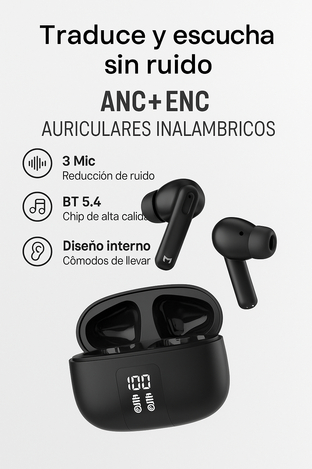 Auriculares con traducción + IA, Miccell VQ-BH15